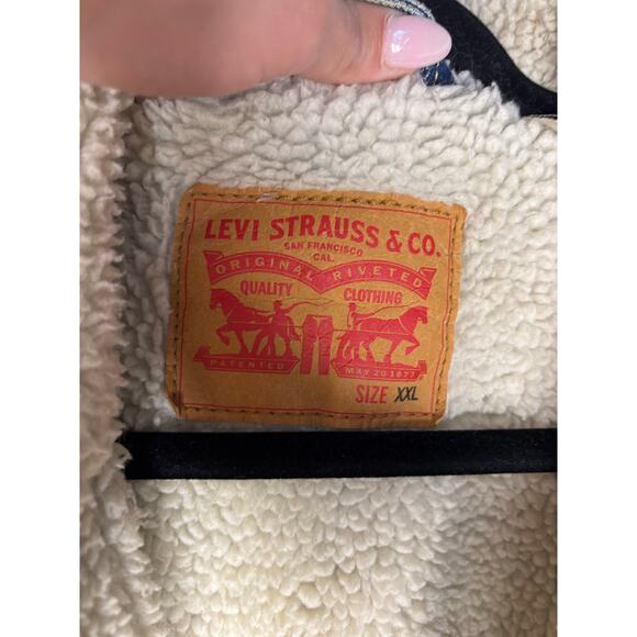 Levi’s Sherpa Trucker Denim Jacket Light Wash Shearling Lined Men’s XXL - Picture 4 of 7